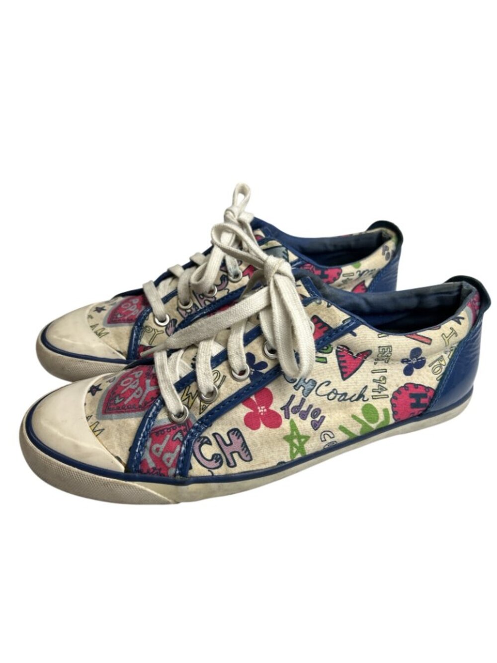 Coach Poppy Sneakers Graffiti Print Low Top Lace Up Casual Shoes 9.5B